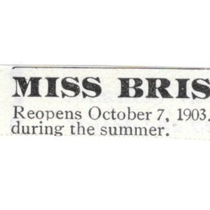Miss Bristol's School for Girls Washington D.C. - 1903 Original Ad AK5-S28