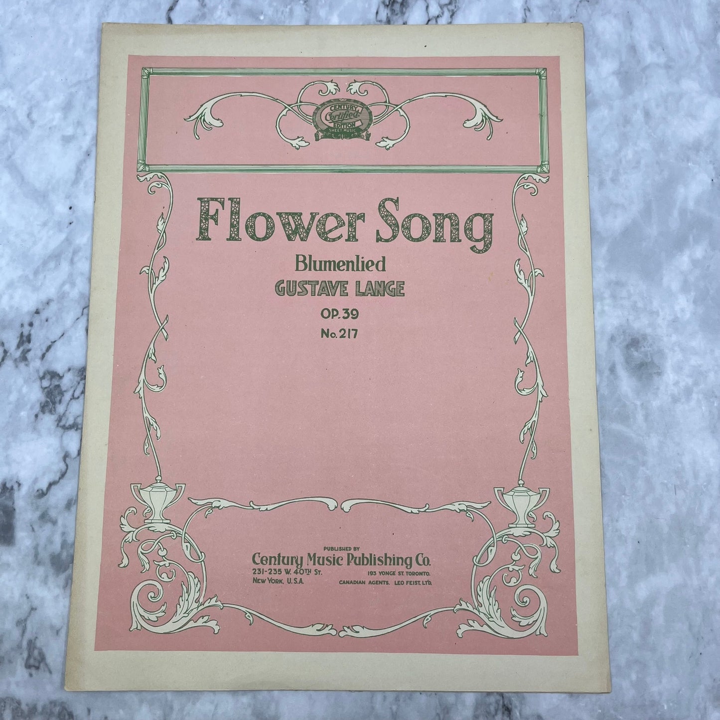 1910s Sheet Music - Flower Song - Blumenleid Gustave Lange OP. 39 No. 217 V39-4