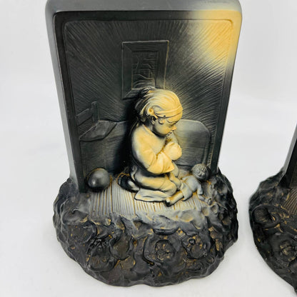 VTG Bedtime Girl & Boy Praying Bookends Victor Creative Arts 1964 Chalkware TC8