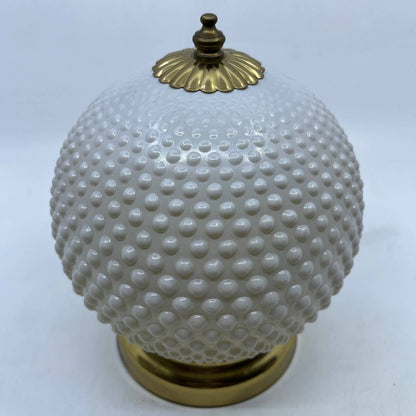 1960s MCM Brass Ceiling Light Fixture w/ White Hobnail Glass Globe 8.5" T14