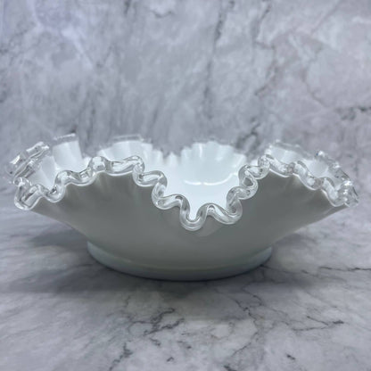Vintage Large Fenton Silvercrest Glass Fruit Bowl Crimped & Ruffled Edge 11" TI8