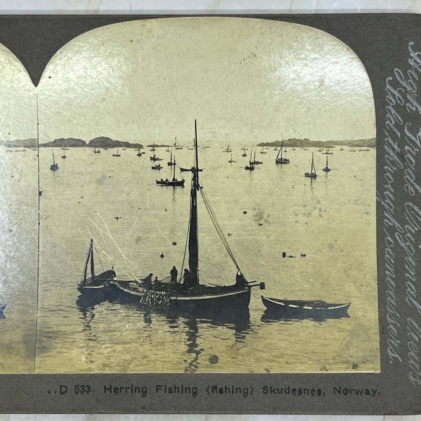 Herring Fishing Skudenes Norway - Antique Stereoview Card TJ1-C1