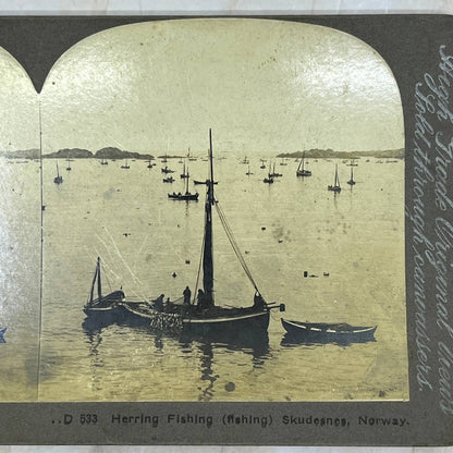 Herring Fishing Skudenes Norway - Antique Stereoview Card TJ1-C1