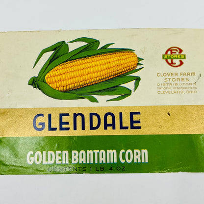 Glendale Brand Golden Bantam Corn Label Clover Farm Stores Cleveland OH EA4