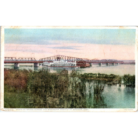 Santa Fe Bridge Across the Mississippi at Ft. Madison IA 1909 Postcard P3-3