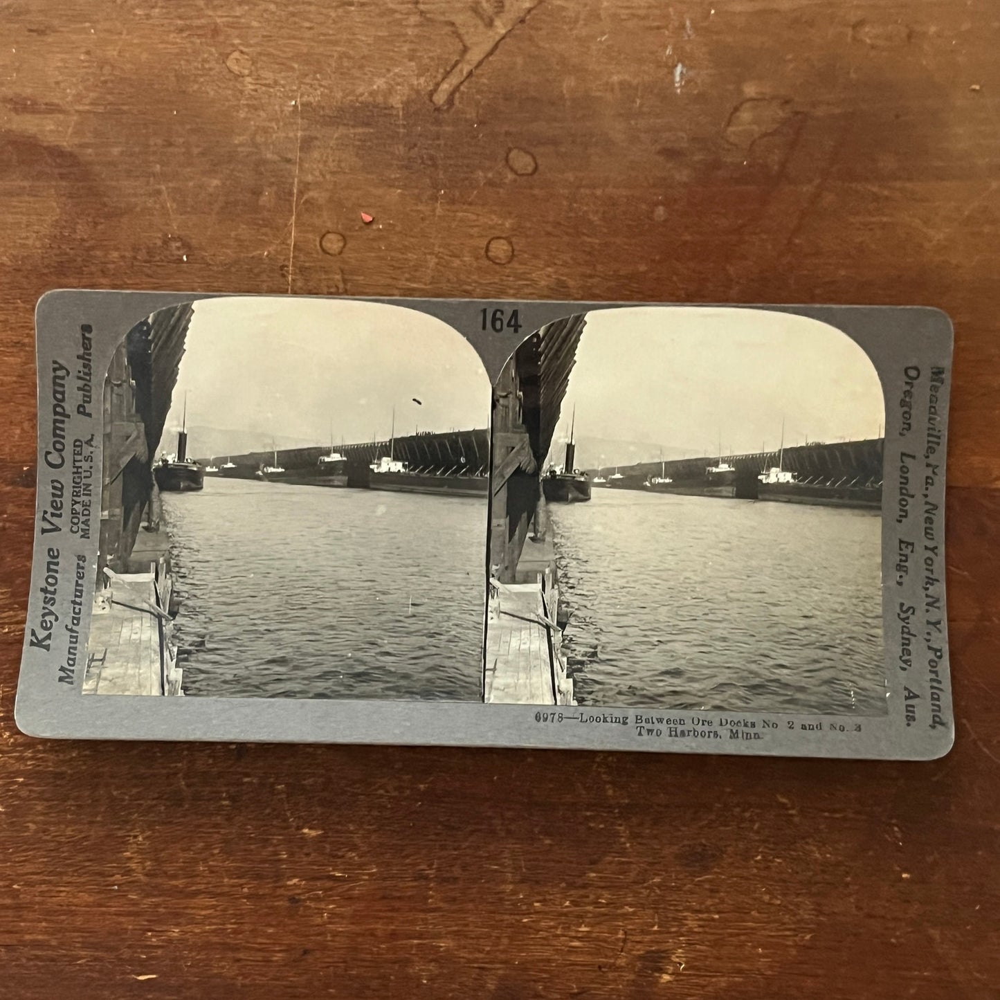 Looking Between Ore Docks 2 & 3 Two Harbors MN Antique Stereoview Card H2-2