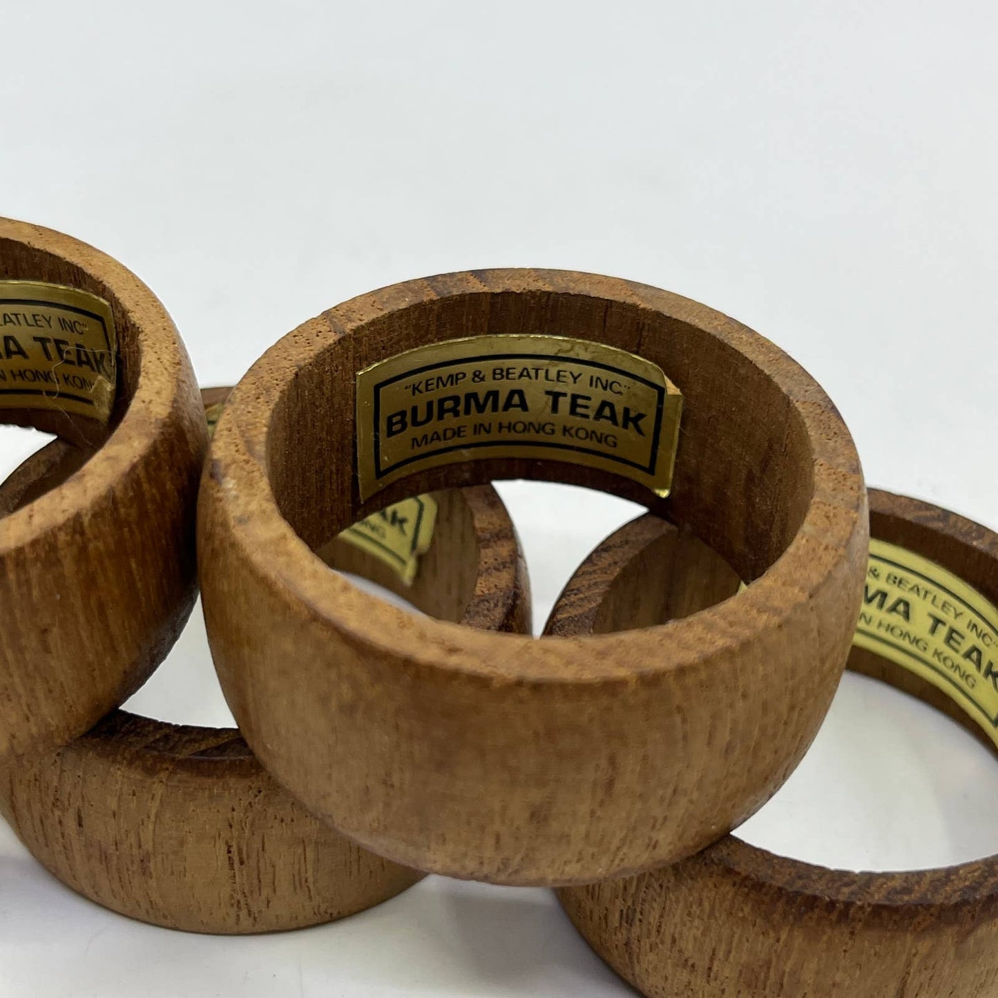 Vintage Kemp & Beatley Burma Teak Wood Ribbed Napkin Rings Set of 5 TI2