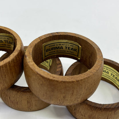 Vintage Kemp & Beatley Burma Teak Wood Ribbed Napkin Rings Set of 5 TI2