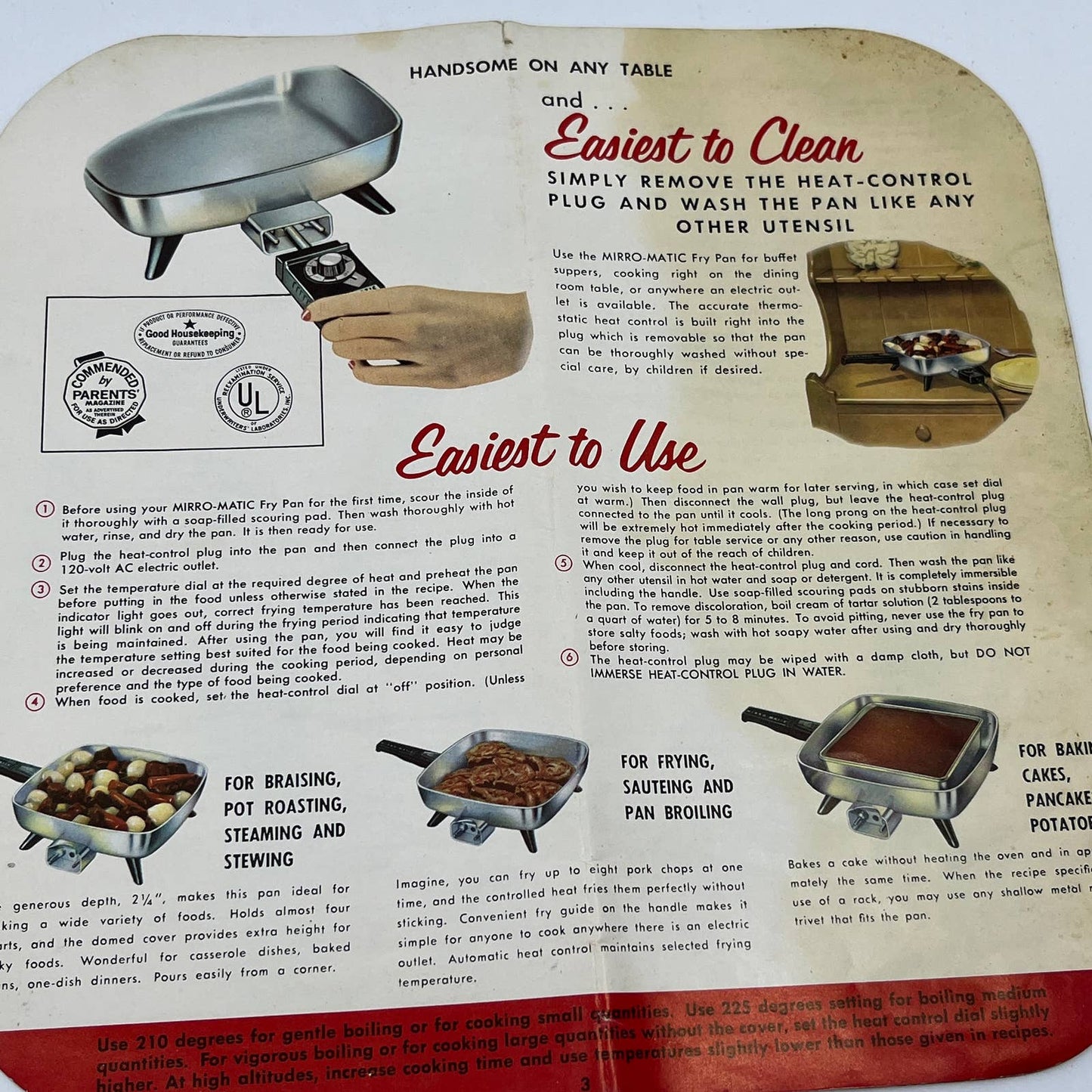 1964 Vintage Mirro Matic AUTOMATIC FRY PAN Cookbook Instruction Manual TG6