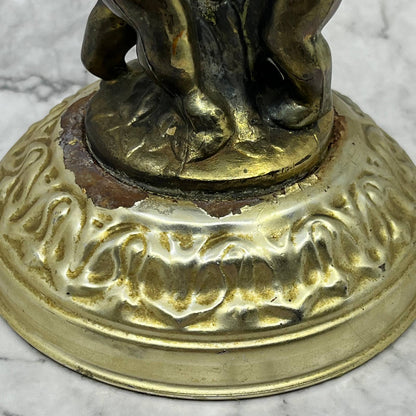 Vintage Brass Cherub Crystal Pedestal Compote w/ Lid Hollywood Regency 12x7 TB4