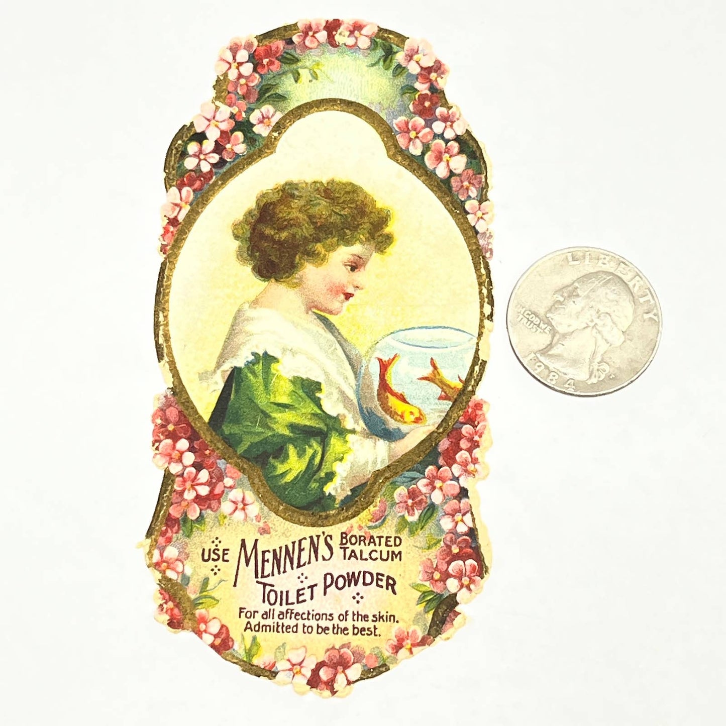 1880s Victorian Trade Card Mennen Borated Talcum Powder Goldfish Bookmark AB6