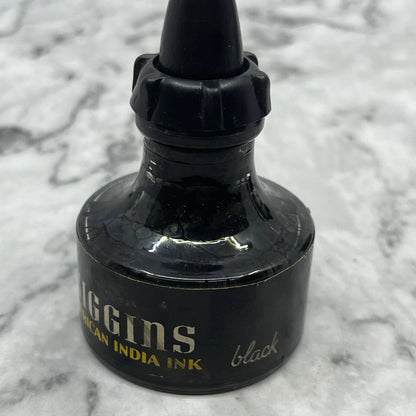 Vintage HIGGINS WATERPROOF INK - 4415 India Black Quill Stopper In Box TC7