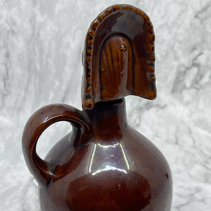 Vtg Redware Clay Souvenir Snake Bite Jug Indian Chief Decanter MCM 8” TB4