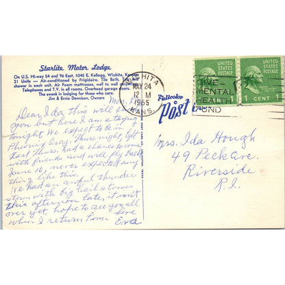 Starlight Motor Lodge Wichita Kansas Jim & Ernie Dennison 1955 Postcard TK1-21
