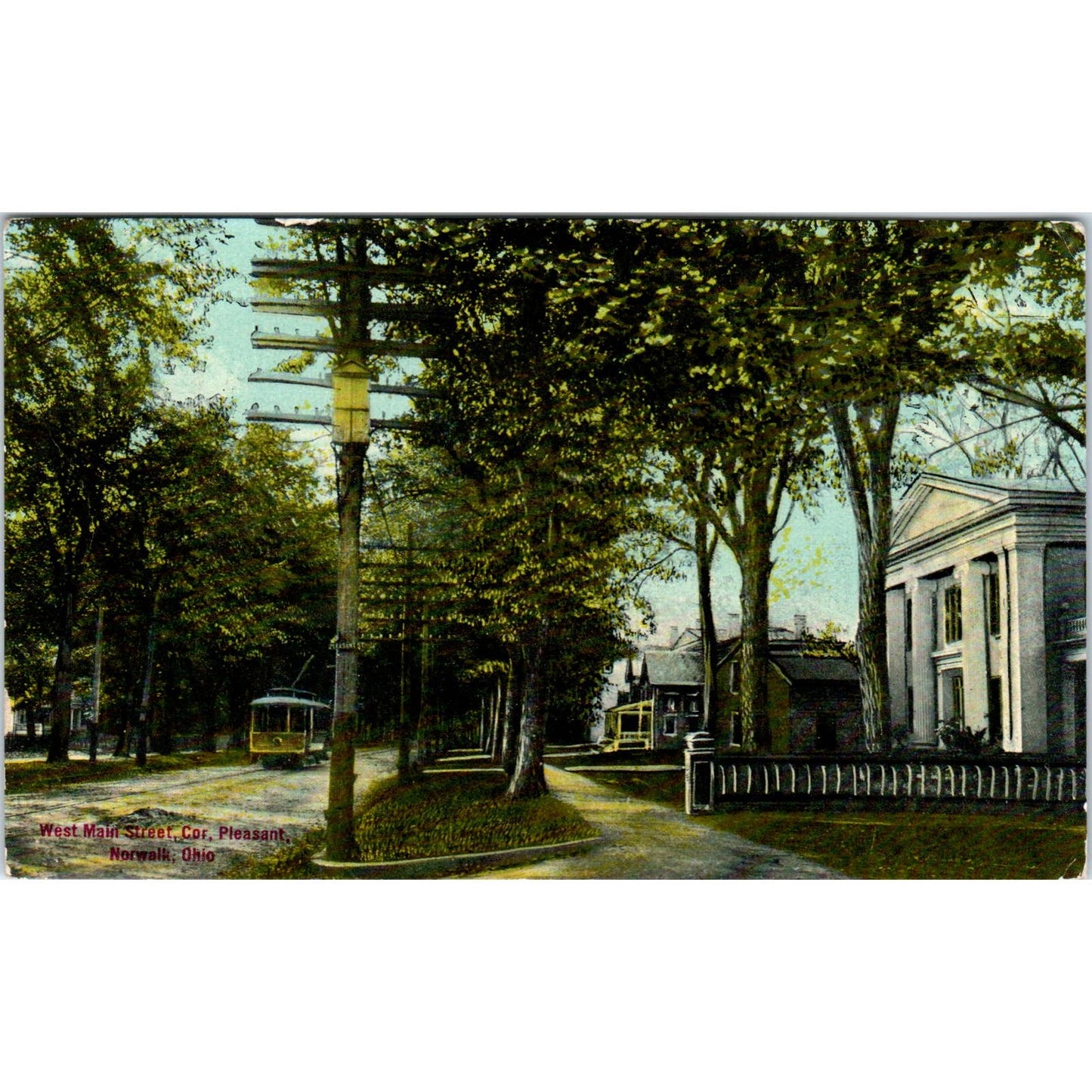 1916 Postcard West Main Street Cor. Pleasant - Norwalk OH TD8-O2