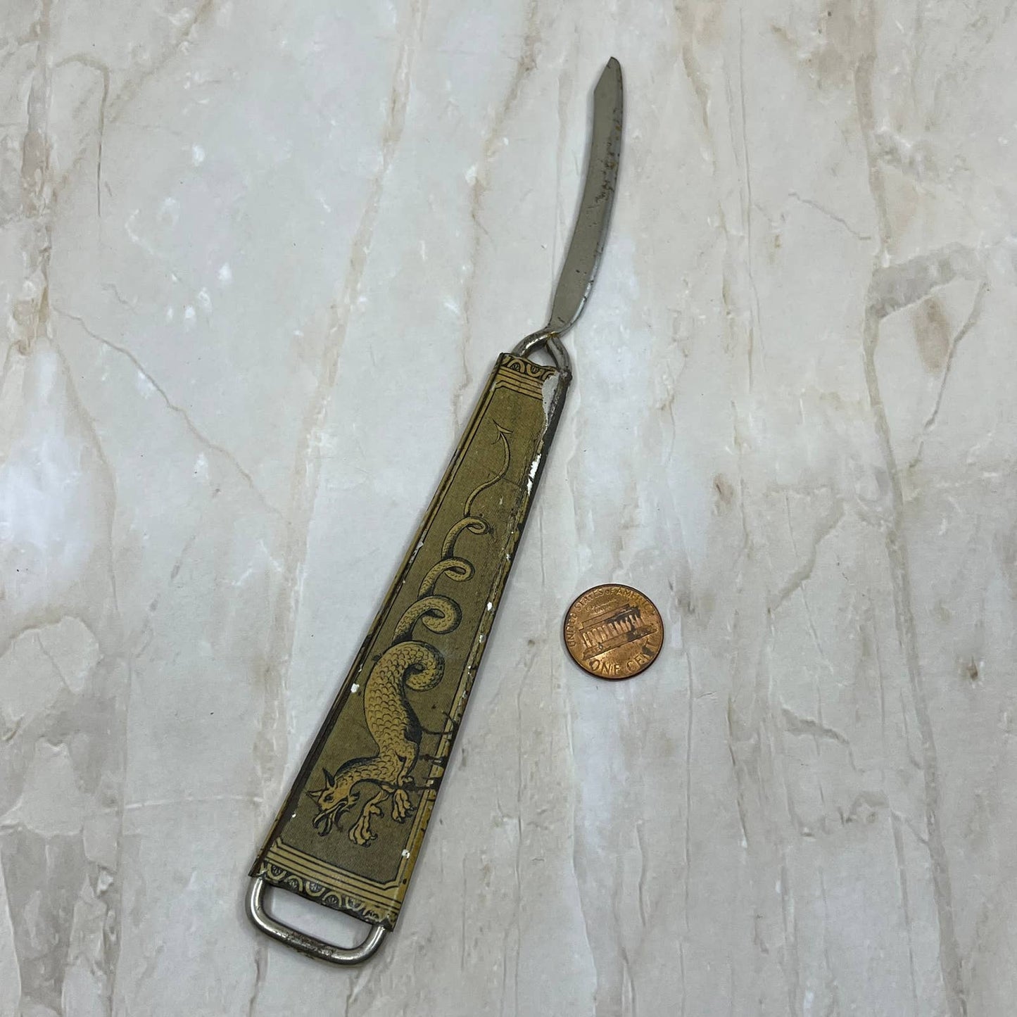 Antique Oriental Dragon Tin Litho Letter Opener TI7-S1