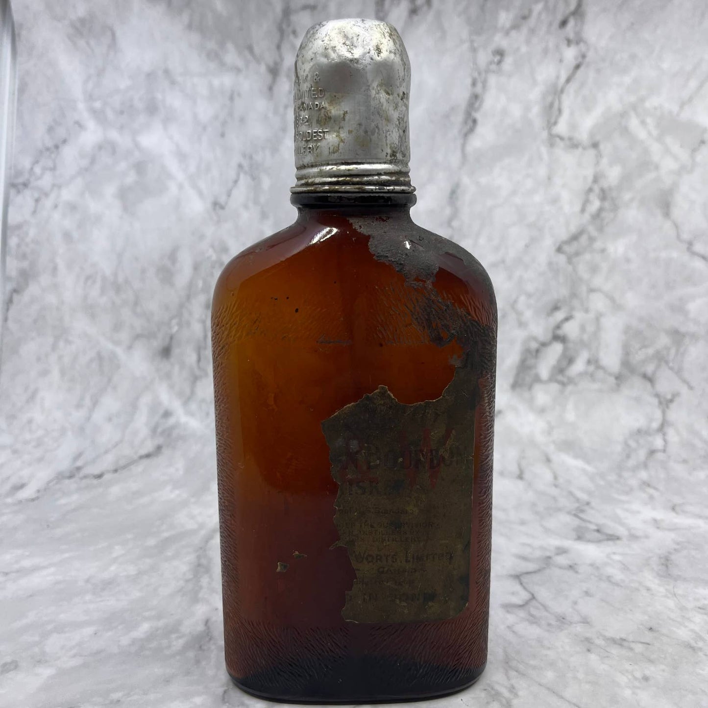 1880s Bearded Man Bourbon Whiskey Bottle Gooderham & Worts Canadian w Cap TE4