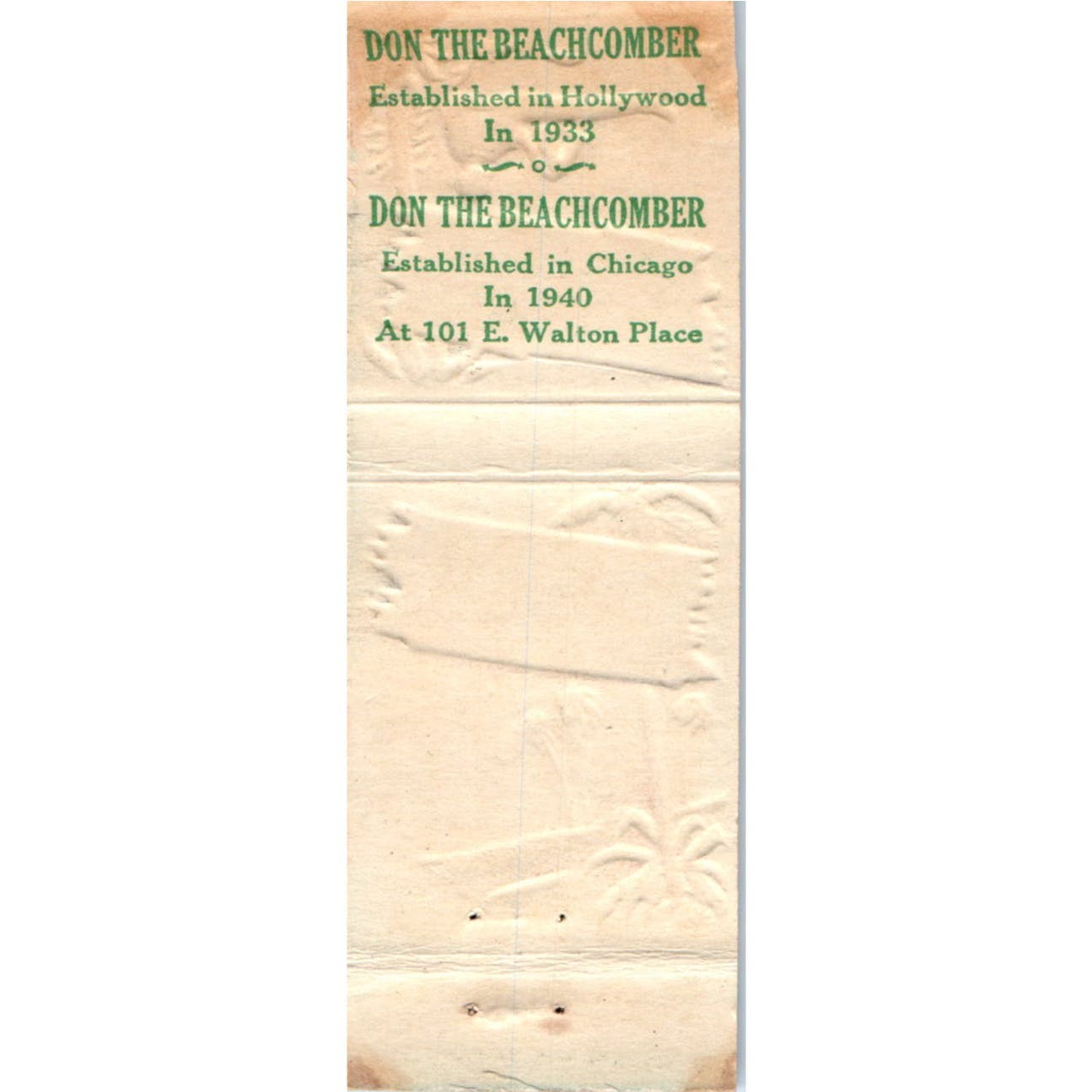 Don the Beachcomber Hollywood CA Embossed Advertising Matchbook Cover SA9-M8