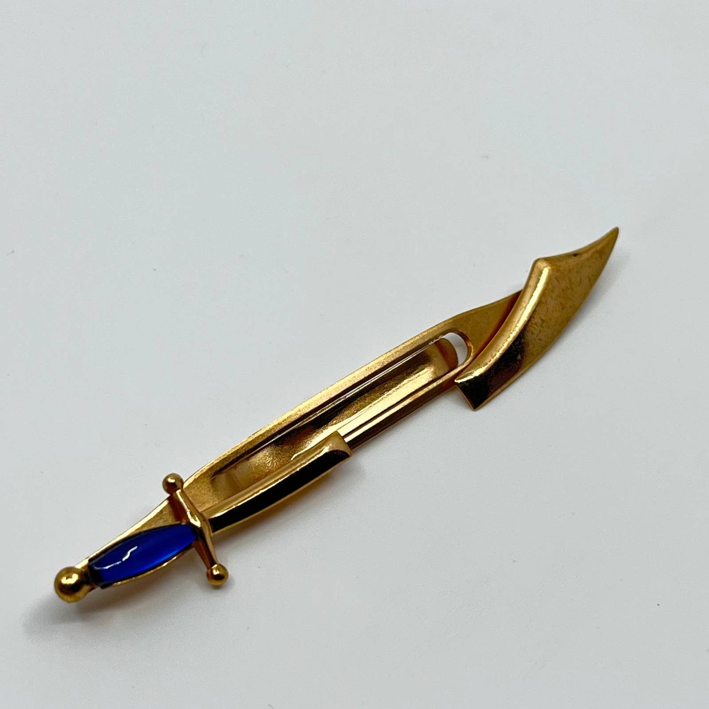 VTG Swank Gold Tone and Blue Scimitar Sword Sabre Tie Bar Tie Clip Tie Pin SC3