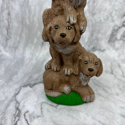 Vintage Ceramic Hand Painted Stack of Dogs Statue 9" TI9