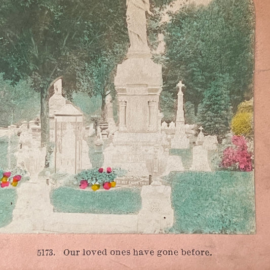 Cemetery Scene B.W. Kilburn 1889 Tinted Antique Stereoview Card TJ9-V4