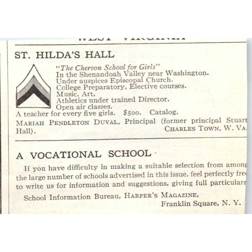 c1920 Harper's Magazine Ad - Southern Seminary for Girls Buena Vista VA EA3