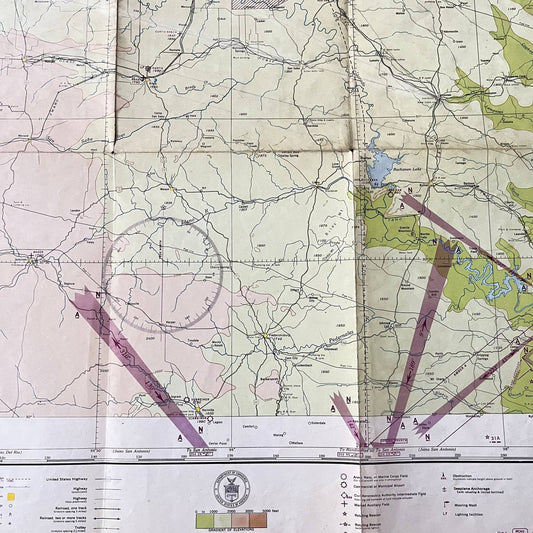 1943 WWII Austin Texas Army Aeronautical Chart Fold Out Map 49x24 D7