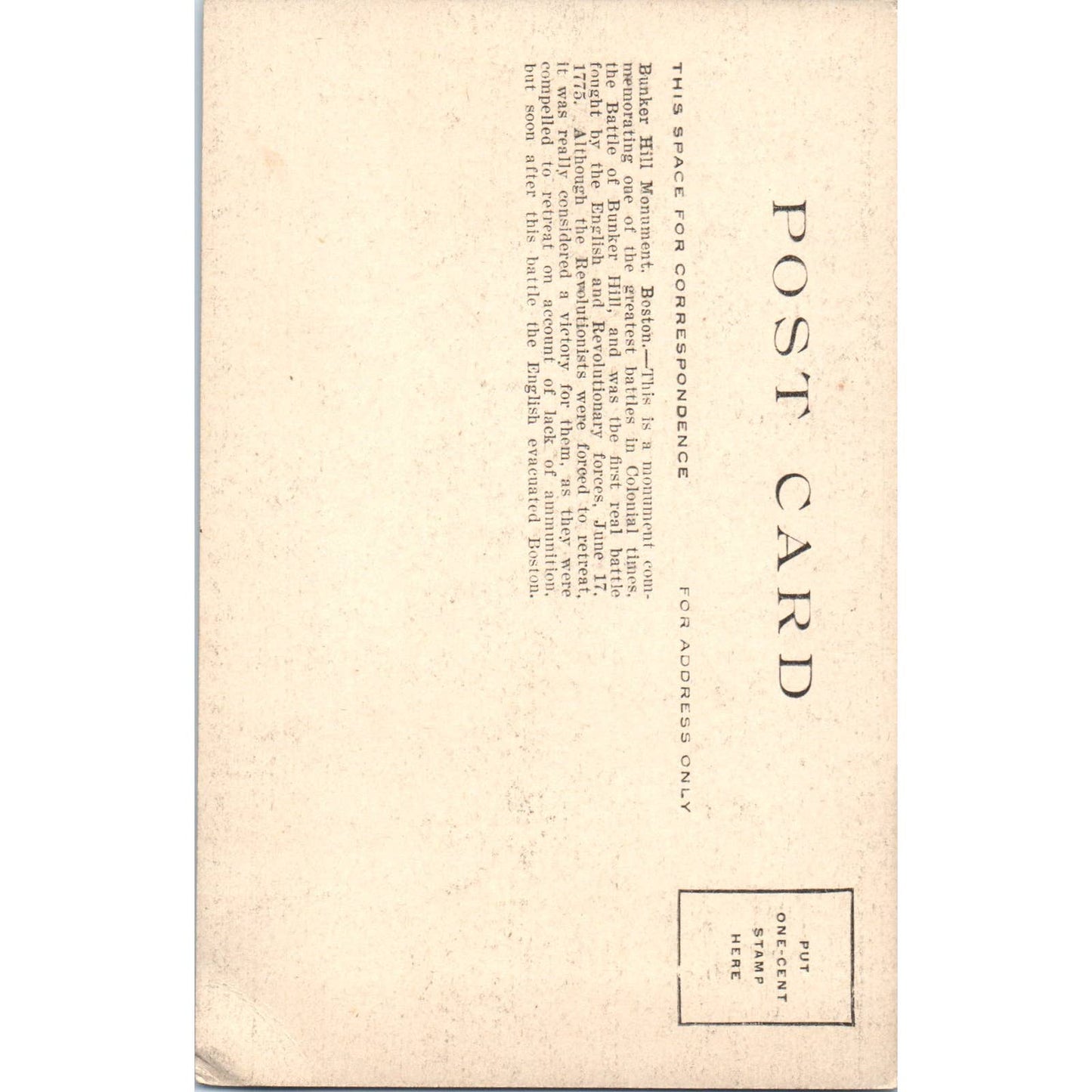 Bunker Hill Monument Boston c1910 Original Postcard TK1-24