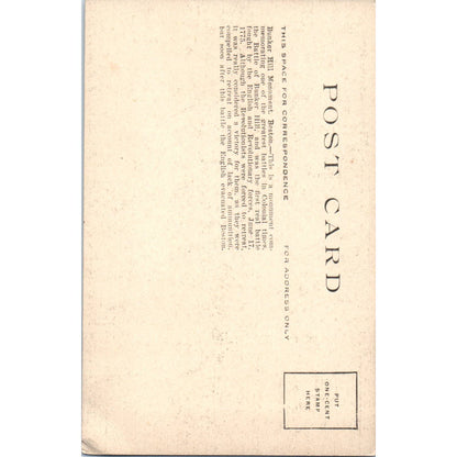 Bunker Hill Monument Boston c1910 Original Postcard TK1-24