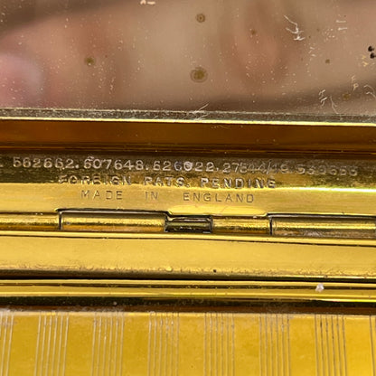 1950s Stratton England GOLD TONE Pinstripe Black Enamel Powder Compact SC8