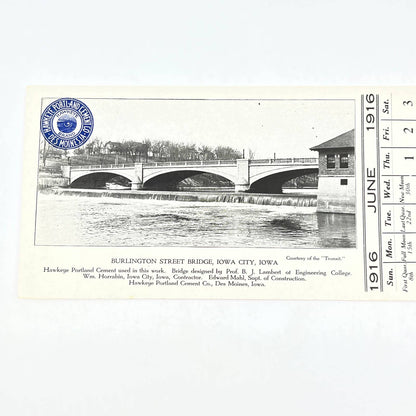 1916 Hawkeye Portland Cement Co Blotter Des Moines Burlington Street Bridge AB8