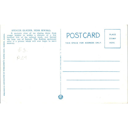 Spencer Glacier Near Seward Alaska Original Postcard TK1-30