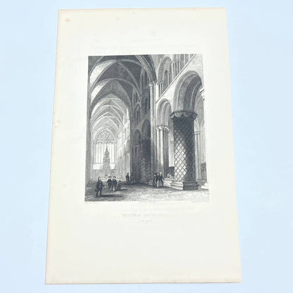 1842 Original Art Engraving Durham Cathedral - View of the Nave AC6