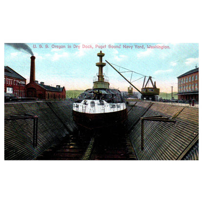 USS Oregon in Dry Dock Puget Sound Navy Yard WA - Original Postcard TJ8-5