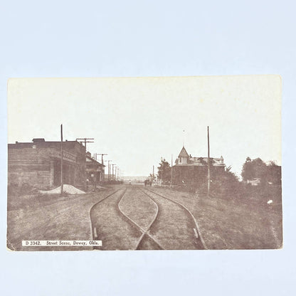 c1910 RPPC Street Scene Dewey Oklahoma Railroad Tracks AC1