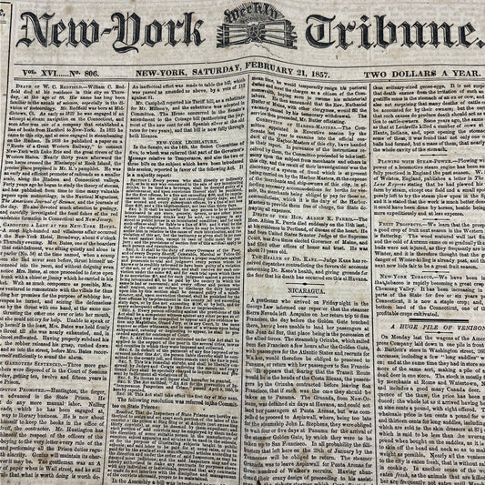 1857 Feb 21 Original New York Tribune - Death of W.C. Redfield FL4