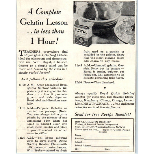 1931 Royal Gelatin Lesson Complete in Less Than One Hour Advertisement 5x6 FL5-1