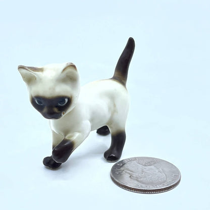 Vintage Miniature Porcelain Siamese Cat/Kitten Hand Painted Figurine SD7