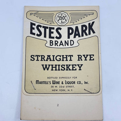 Estes Park Rye Whiskey Label Martell’s Wine & Liquor 28 W. 33rd St. New York NY
