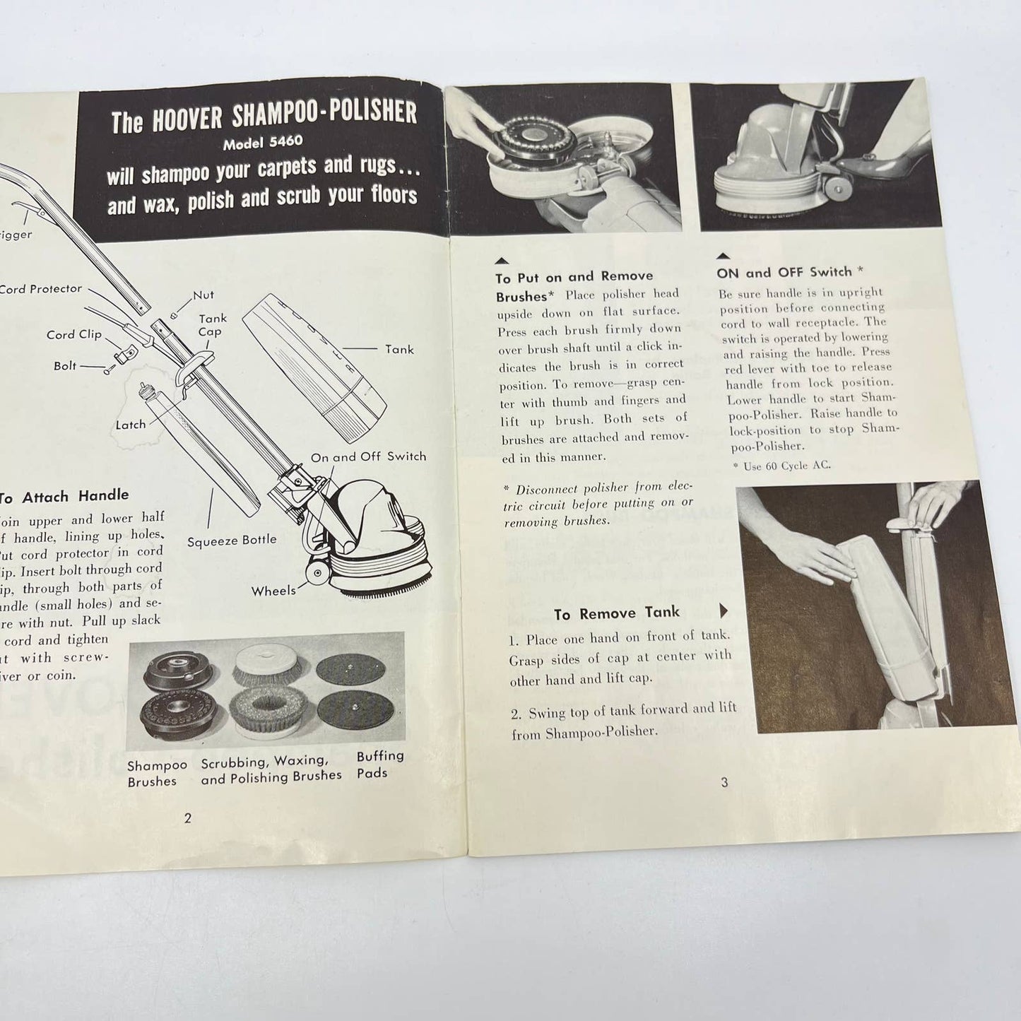 1961 Hoover Shampoo Polisher Model 5460 Instruction Manual Book TE4