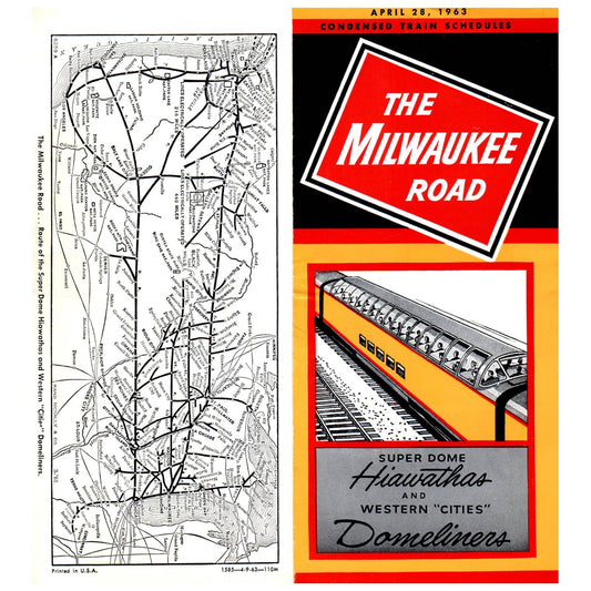 1963 The Milwaukee Road Super Dome Hiawathas Domeliners Condensed Timetables SE4