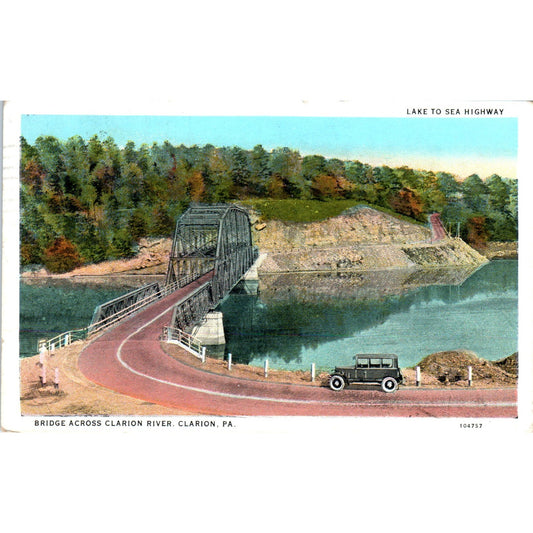 1932 Bridge Across Clarion River Clarion Pennsylvania Original Postcard P3-4