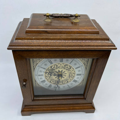 1970s Wood Case Mantel Clock Quartz Mvt USA 8.5x10” WORKS TH5