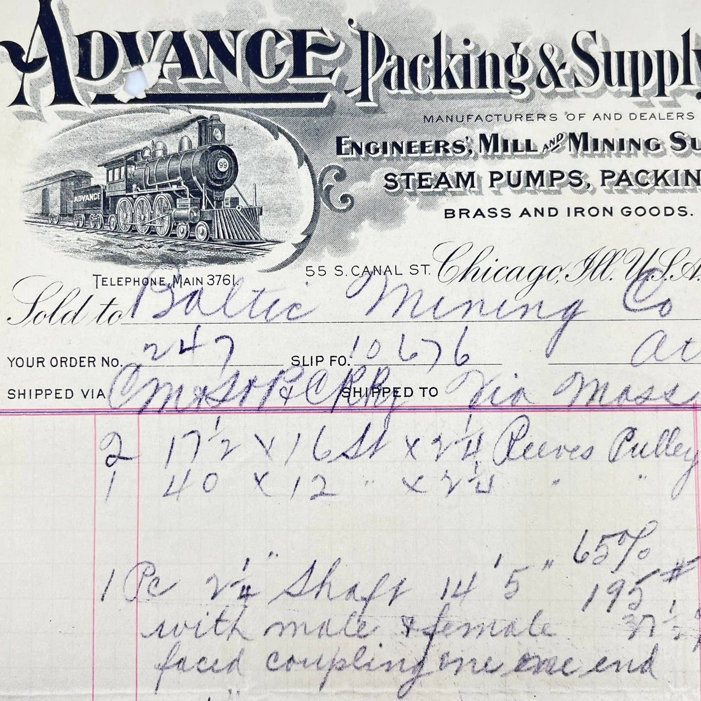 1902 Advance Packing & Supply Co RR Train Steam Pumps Letterhead Chicago AB1