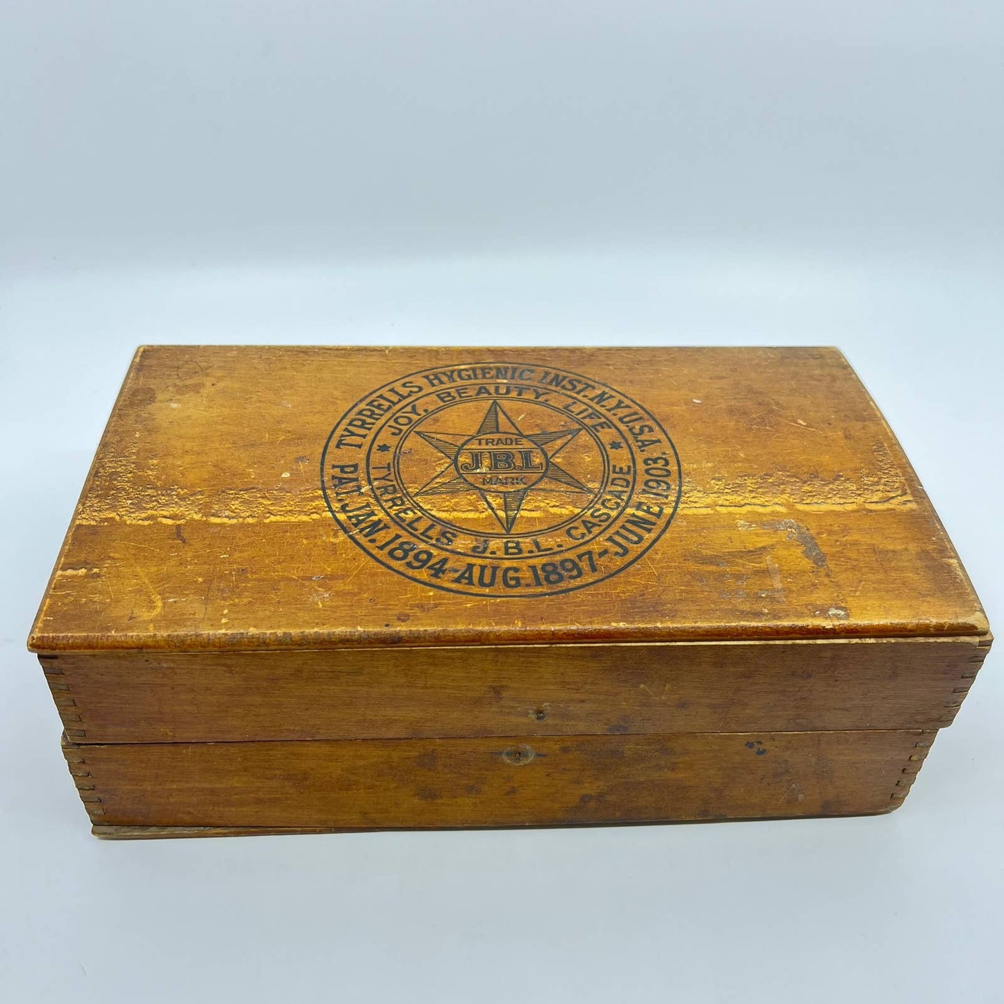 1903 Tyrrells Hygenic Inst. JBL Cascade Quack Medicine Wood Box TE1-2