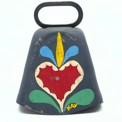 Vintage Pennsylvania Dutch Folk Art Hand Painted Cowbell Floral KAY TG2-2