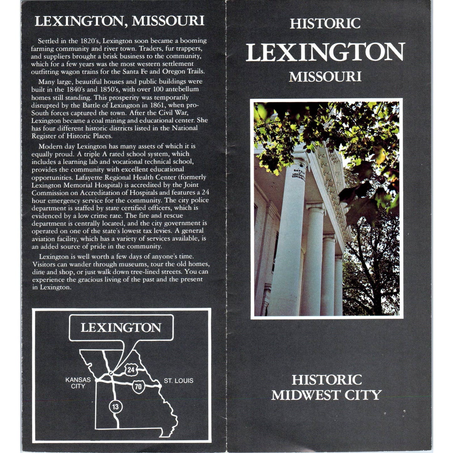 Vintage Historic Lexington Missouri Travel Fold Out Map & Brochure AD7