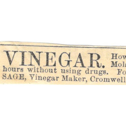 Vinegar Maker F.I. Sage Cromwell CT - Ad 1878 Original TJ7-L2-2