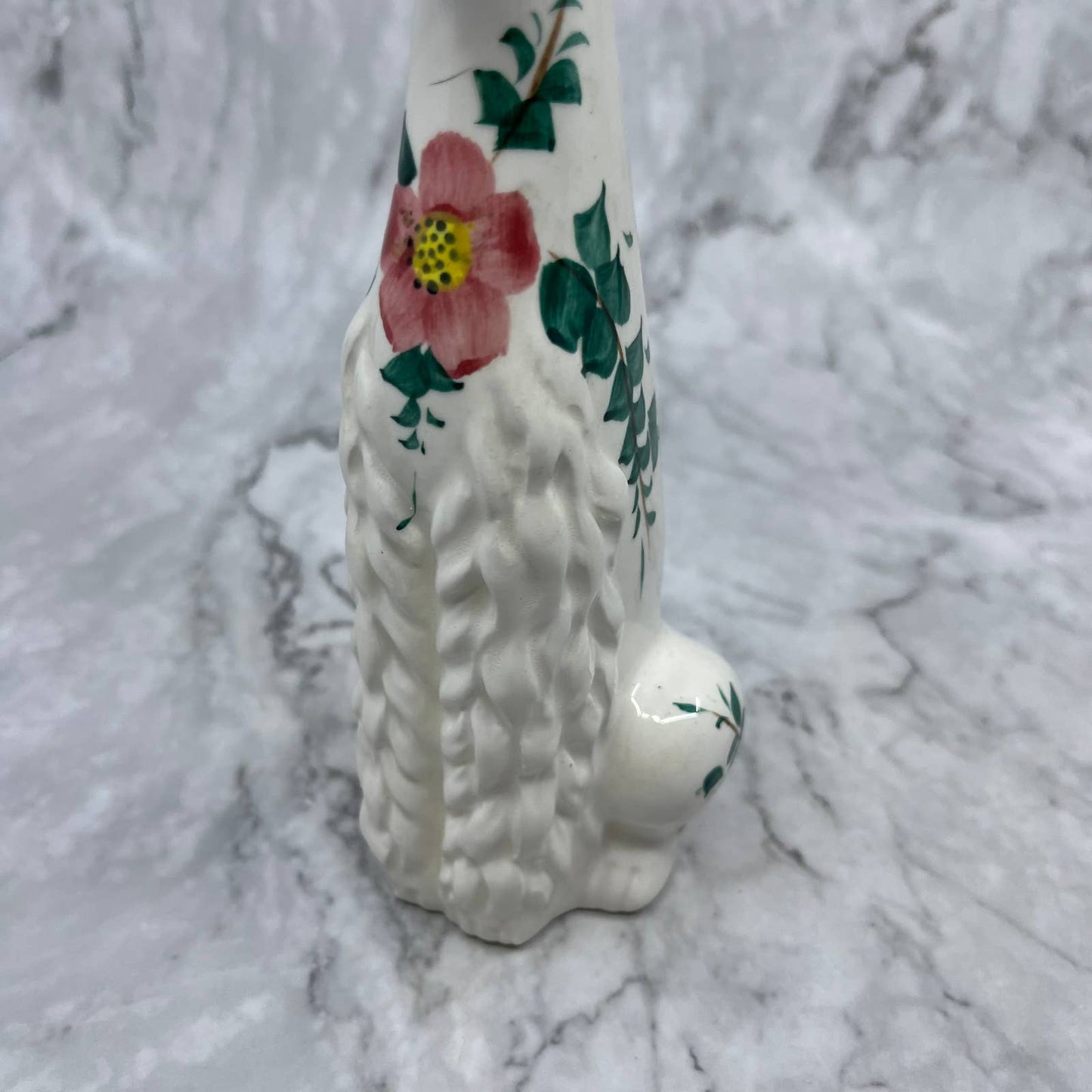 Vintage MCM Lefton Hand Painted White Poodle Dog Long Neck Yellow Collar 9" TI9