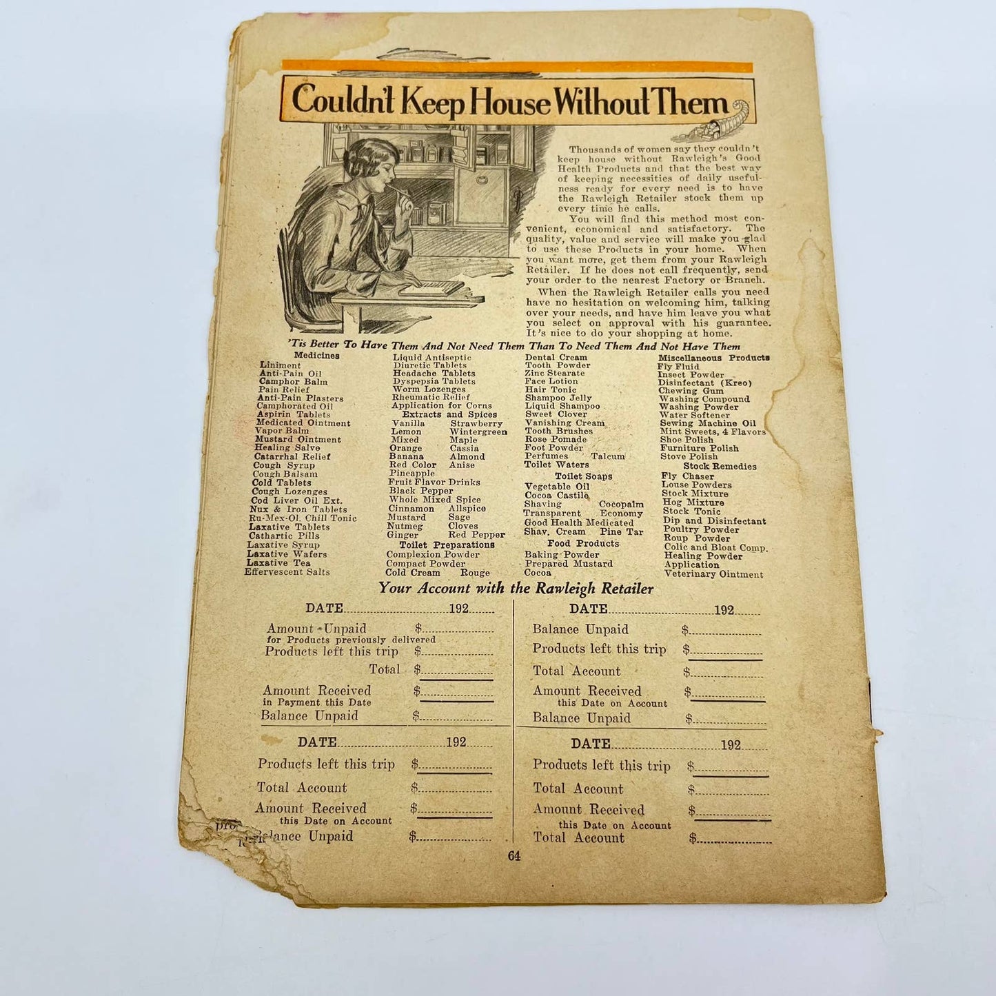 1926 Rawleigh’s Good Health Guide Cook Book Almanac Freeport IL TE7